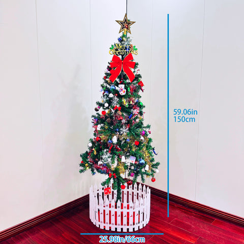 5ft Green Artificial Christmas Tree with Energy-Saving LED Lights & 109 Pendants. Indoor Holiday Decor with Durable Iron Stand & Tree Skirt. Art Deco Style, Plastic & Iron.