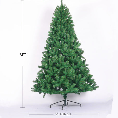 8ft Full Natural Spruce Artificial Christmas Tree - Unlit Green PVC Fir with 1680 Fluffy Tips &amp; Sturdy Foldable Metal Stand - Perfect for Home Holiday Decor