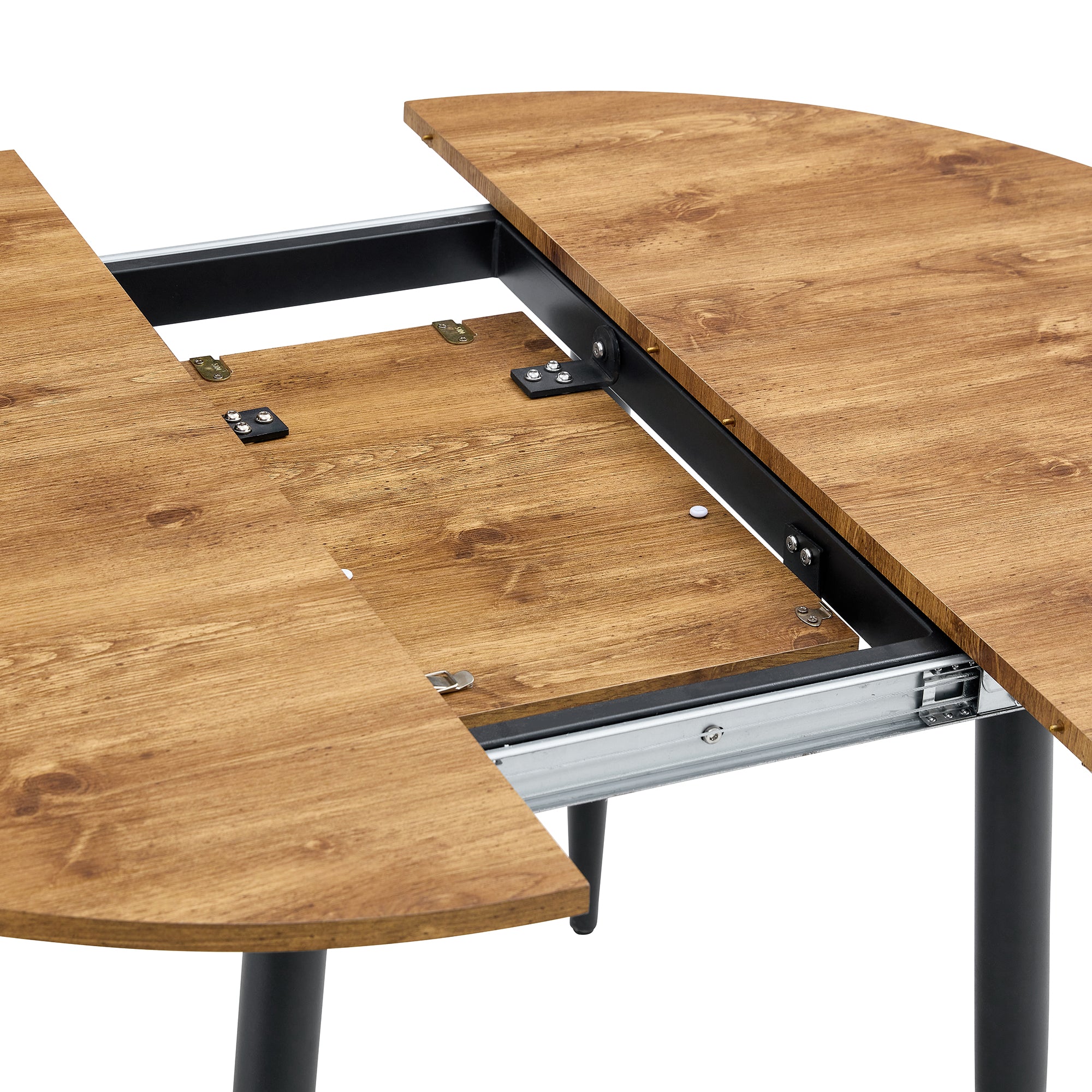 Modern Extendable Round Wood MDF Dining Table Set with 4 PU Cushioned Armless Chairs, Wood Brown, Seats 4, Perfect for Kitchen &amp; Dining Room Gatherings