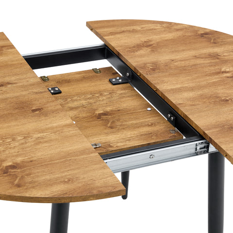 Modern Extendable Round Wood MDF Dining Table Set with 4 PU Cushioned Armless Chairs, Wood Brown, Seats 4, Perfect for Kitchen &amp; Dining Room Gatherings