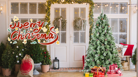 8FT Pre-Decorated Christmas Tree: 1858 Mixed PVC & Hard Needle Tips, 102 Pine Cones, Hinged for Easy Setup, Sturdy Metal Stand - Lush Full Holiday Decor for Home & Office