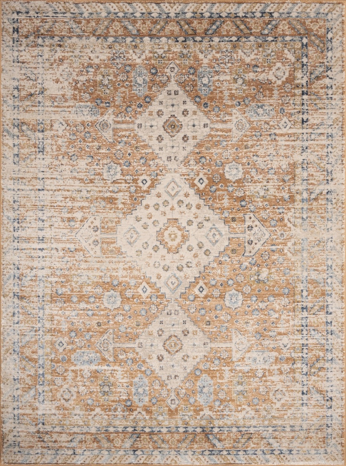 Noble GC_GEN7004 Rust Medallion 2'7" x 7'3" Polyester Area Rug - Durable, Stain Resistant, Low Pile for Entryways &amp; High Traffic, Made in Turkey