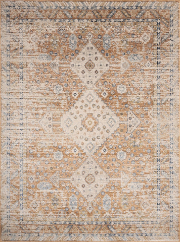 Noble GC_GEN7004 Rust Medallion 2'7" x 7'3" Polyester Area Rug - Durable, Stain Resistant, Low Pile for Entryways &amp; High Traffic, Made in Turkey