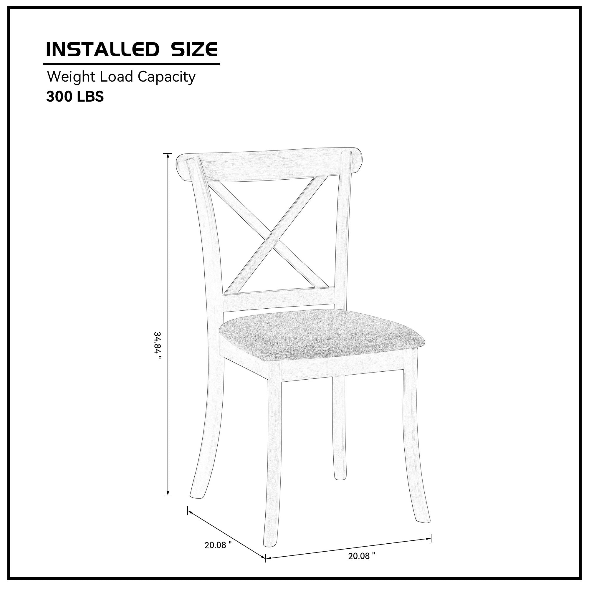 Mid-Century Modern Oak 5-Piece Dining Set: Round Rubberwood Table (47.24") & Upholstered Cross Back Chairs for Kitchen/Dining Room, Space-Saving Design, Durable Solid Wood Construction