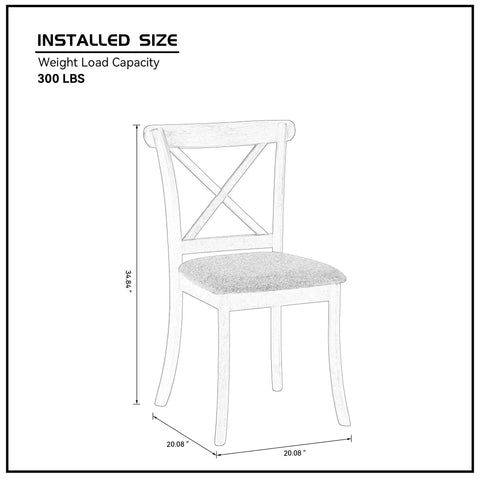 Mid-Century Modern Oak 5-Piece Dining Set: Round Rubberwood Table (47.24") & Upholstered Cross Back Chairs for Kitchen/Dining Room, Space-Saving Design, Durable Solid Wood Construction