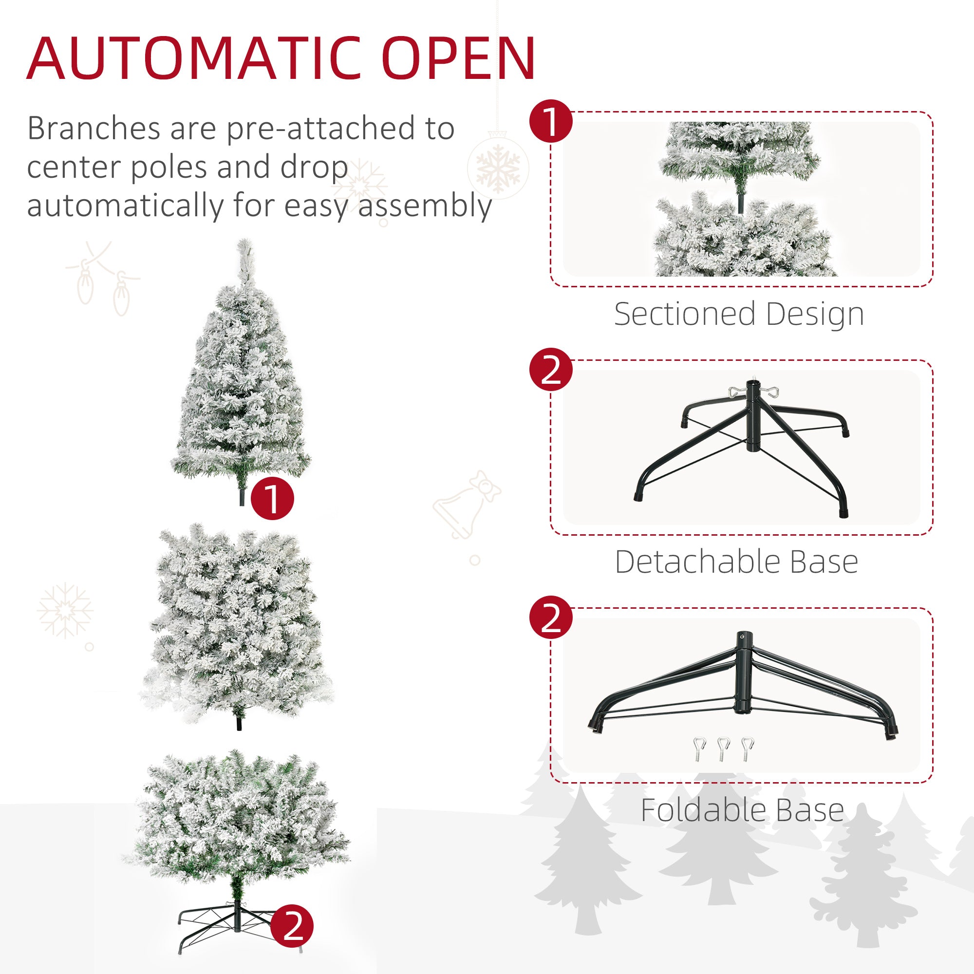 HOMCOM 9ft Snow-Flocked Slim Douglas Fir Artificial Christmas Tree, 550 Warm White LED Lights, 988 Realistic PVC Tips, Hinged Design, Sturdy Steel Base for Indoor Holiday Decor