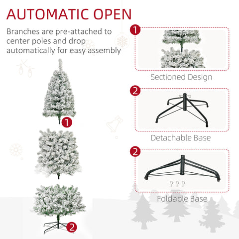 HOMCOM 9ft Snow-Flocked Slim Douglas Fir Artificial Christmas Tree, 550 Warm White LED Lights, 988 Realistic PVC Tips, Hinged Design, Sturdy Steel Base for Indoor Holiday Decor