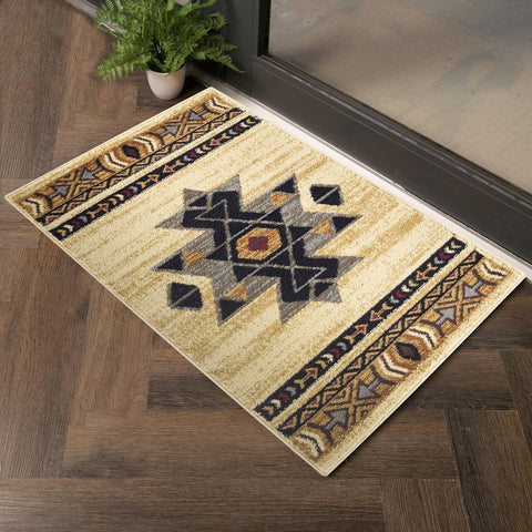 Tribes GC Southwest Cream Polypropylene Area Rug 7'10" x 10'3" | Durable, Stain-Resistant, Kid & Pet Friendly | 0.39" Pile Height | Made in Turkey