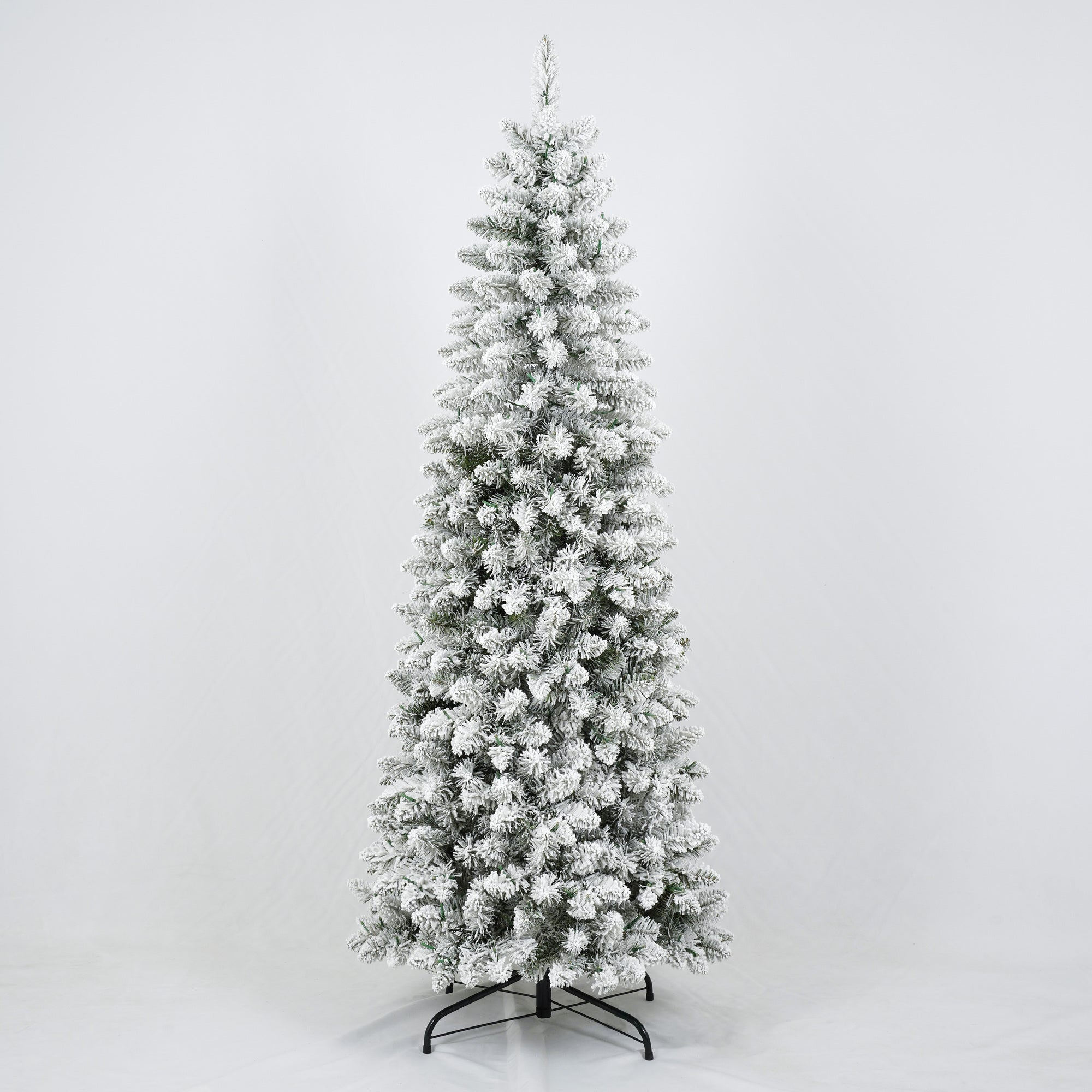 3 Pcs Flocked Artificial Christmas Trees Set w/ Warm White LED Lights, 4ft 5ft 6ft Snow-Covered Pine Tree Decor for Indoor Holiday Parties, Easy Assembly, Dense PVC Tips, Metal Stand, Green/White