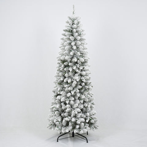 3 Pcs Flocked Artificial Christmas Trees Set w/ Warm White LED Lights, 4ft 5ft 6ft Snow-Covered Pine Tree Decor for Indoor Holiday Parties, Easy Assembly, Dense PVC Tips, Metal Stand, Green/White
