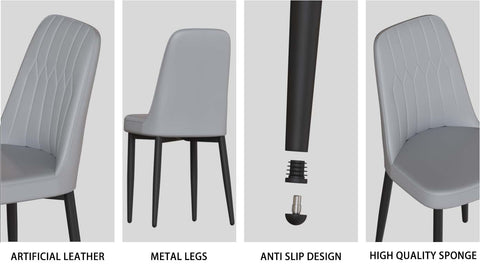 Expandable 62.99"-78.74" Dining Table Set for 2-8, Gray MDF &amp; PU Fabric, 6 Padded Chairs with U-Legs for Kitchen, Dining Room, Living Room, Modern Farmhouse Style