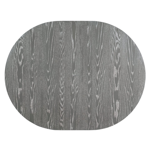 TREXM 5-Piece Extendable Round Dining Table Set for 4 - Vintage Grey Rubberwood & Linen Upholstered Chairs - 42"-54" Oval/Round Table for Kitchen, Dining Room, Living Room