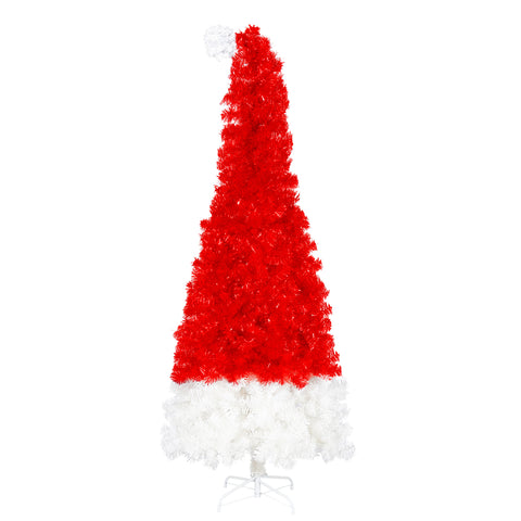 6FT Whimsical Santa Hat Christmas Tree | 1050 PET Tips | Pre-Lit 300 Cold White LEDs | Red & White | Indoor Holiday Decor