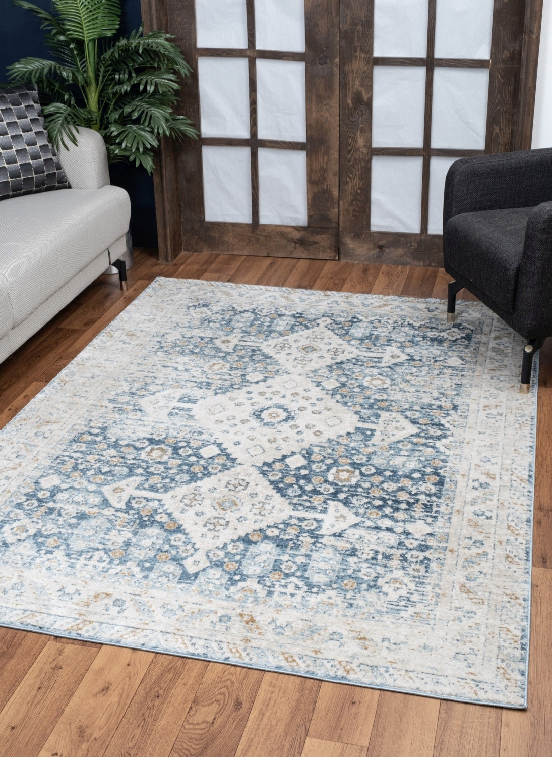 Noble GC_GEN7003 2'x3' Navy Blue Polyester Area Rug - Stain Resistant, Kid &amp; Pet Friendly Medallion Accent Rug, 0.31" Pile Height, Made in Turkey