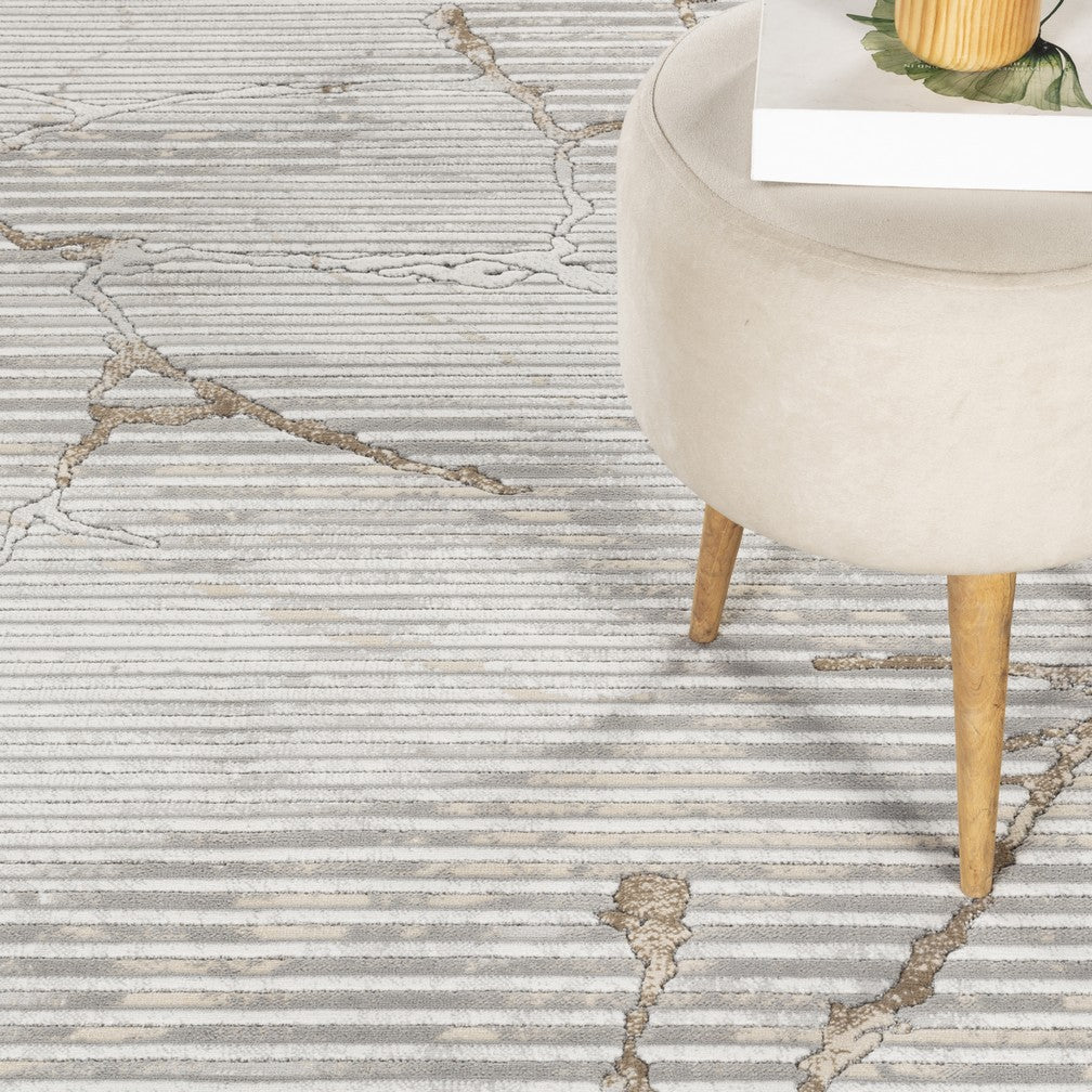 Geometrix GC_DIM1005 Gray 5'3" x 7'3" Abstract Area Rug - Soft Polyester Pile, Durable &amp; Stain Resistant, Machine-Made in Turkey for Living Room, Bedroom, Contemporary Style