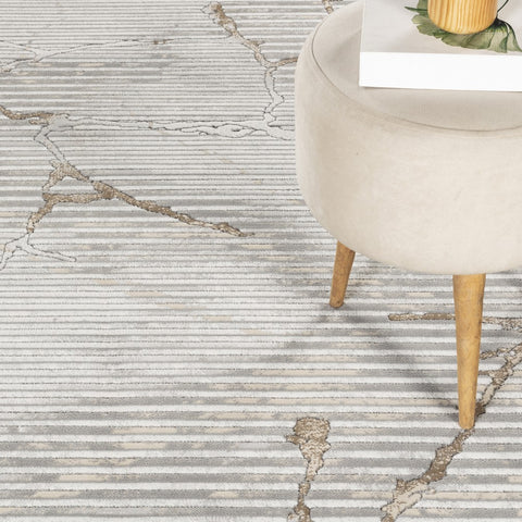 Geometrix GC_DIM1005 2'7"x9'10" Runner Rug - Soft Polyester Abstract Ivory & Grey Contemporary Area Carpet for Living Room, Hallway, Home Decor - Machine-Made in Turkey