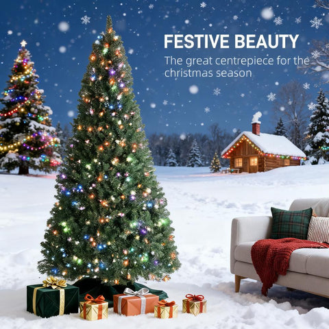 7.5ft Green Fir Christmas Tree with 450 RGB Dynamic LEDs & Remote Control: 1688 Tips, Hinged Design, Smart Timer for Festive Indoor Holiday Decor