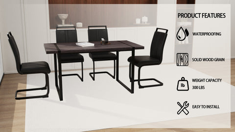 59" Black Rectangular MDF Dining Table Set with 4 PU Armless Chairs - Modern Industrial Farmhouse Style for Kitchen, Dining Room, Office - Comfortable Cushioned Backrests, Sturdy Metal Legs, Easy Assembly