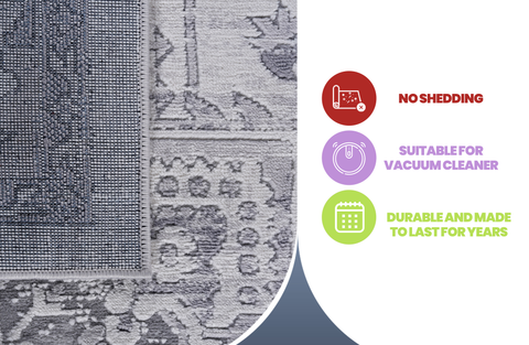 MARFI Collection 6'x9' Silver Oriental Area Rug - Stain Resistant, Non-Shedding Polyester for Living Room, Bedroom, Entryway. Durable, Easy Care, Medium Pile, Latex-Free Cotton Backing.