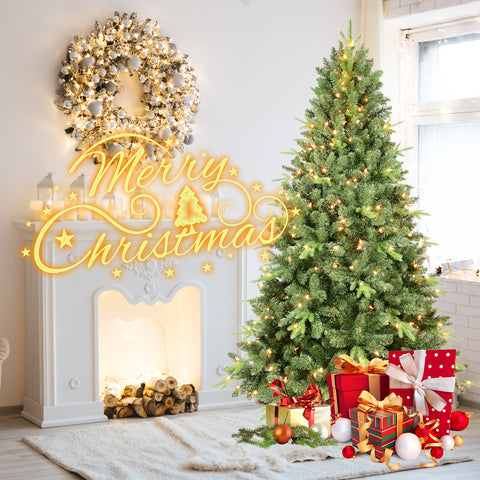 5FT Pre-Lit Christmas Tree | 300 Warm White UL Lights | 967 Realistic PE+PVC Tips | Hinged Branches, Metal Stand | Classic Green Full Holiday Decor for Home &amp; Indoor Spaces