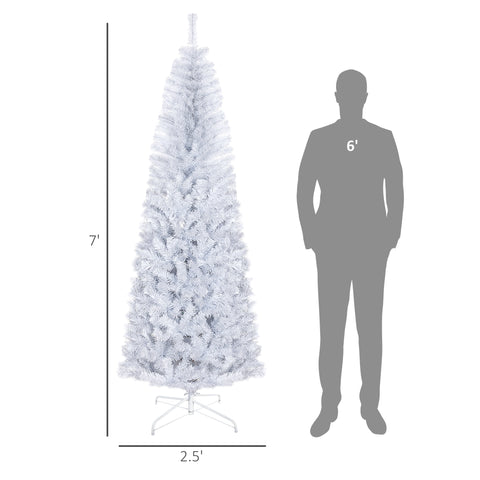 HOMCOM 7ft White Pencil Christmas Tree - Unlit Slim Douglas Fir Artificial Xmas Tree, 818 Realistic Tips, Flame-Retardant Plastic, Easy Assembly for Home Decor