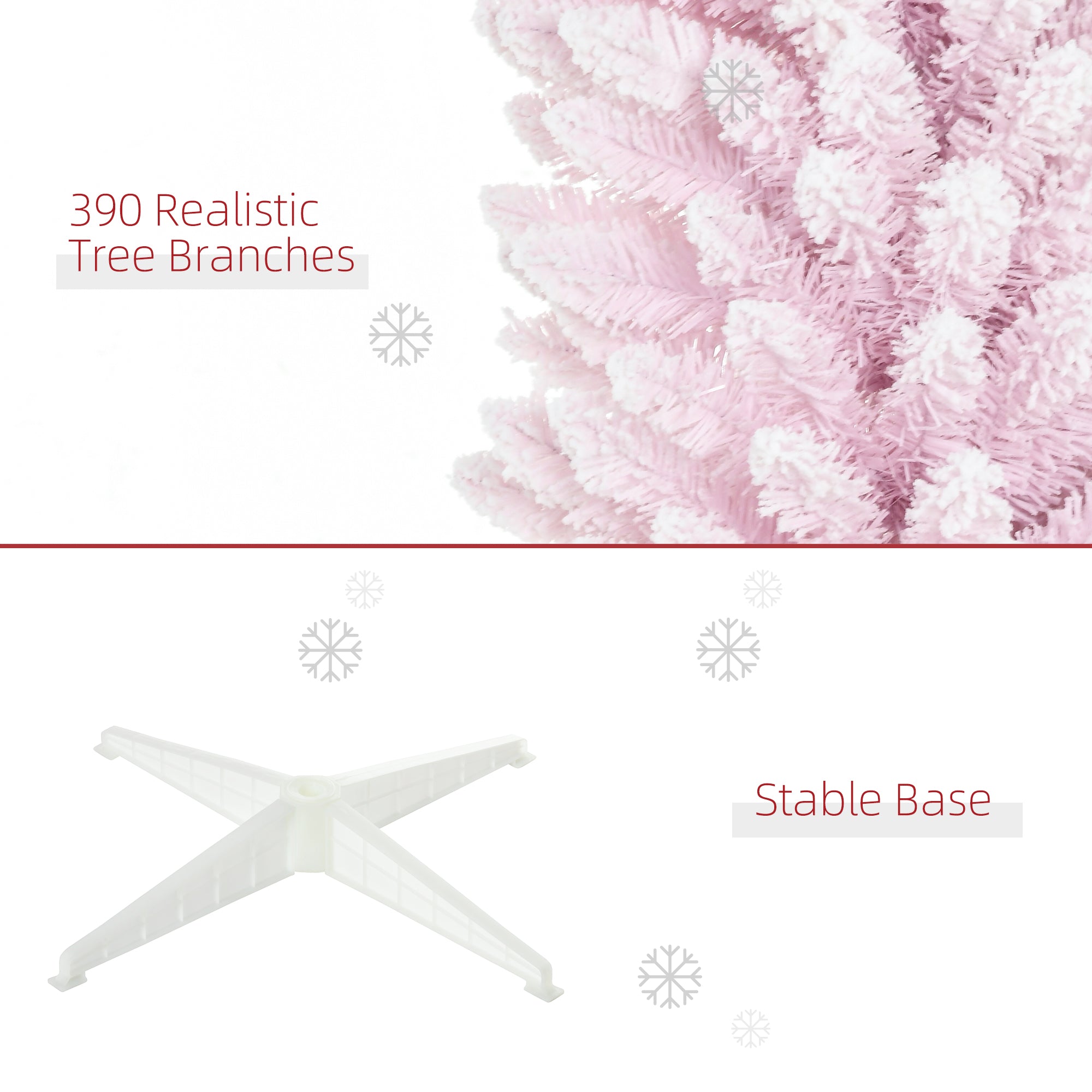 HOMCOM 6ft Pink Snow Flocked Artificial Pencil Christmas Tree - Slim, Realistic Plastic Branches, Flame-Retardant, Easy Assembly &amp; Storage for Festive Indoor Decor