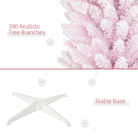 HOMCOM 6ft Pink Snow Flocked Artificial Pencil Christmas Tree - Slim, Realistic Plastic Branches, Flame-Retardant, Easy Assembly &amp; Storage for Festive Indoor Decor