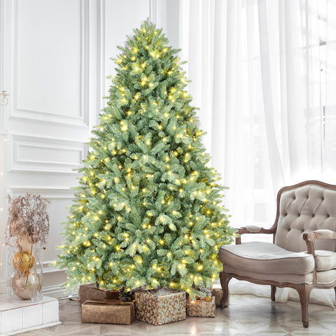 4FT Blue-Green Tint Pre-Lit Christmas Tree | 150 Warm White LEDs | 592 Lush PE+PVC Tips | Hinged Branches &amp; Metal Stand | Unique Holiday Home Decor