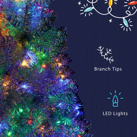 6FT Sliver Pre-Lit Artificial Christmas Tree: Hinged Full PVC Tree with 800 Branch Tips & 300 LED Lights, 11 Modes. Ideal Indoor/Outdoor Holiday Decoration.