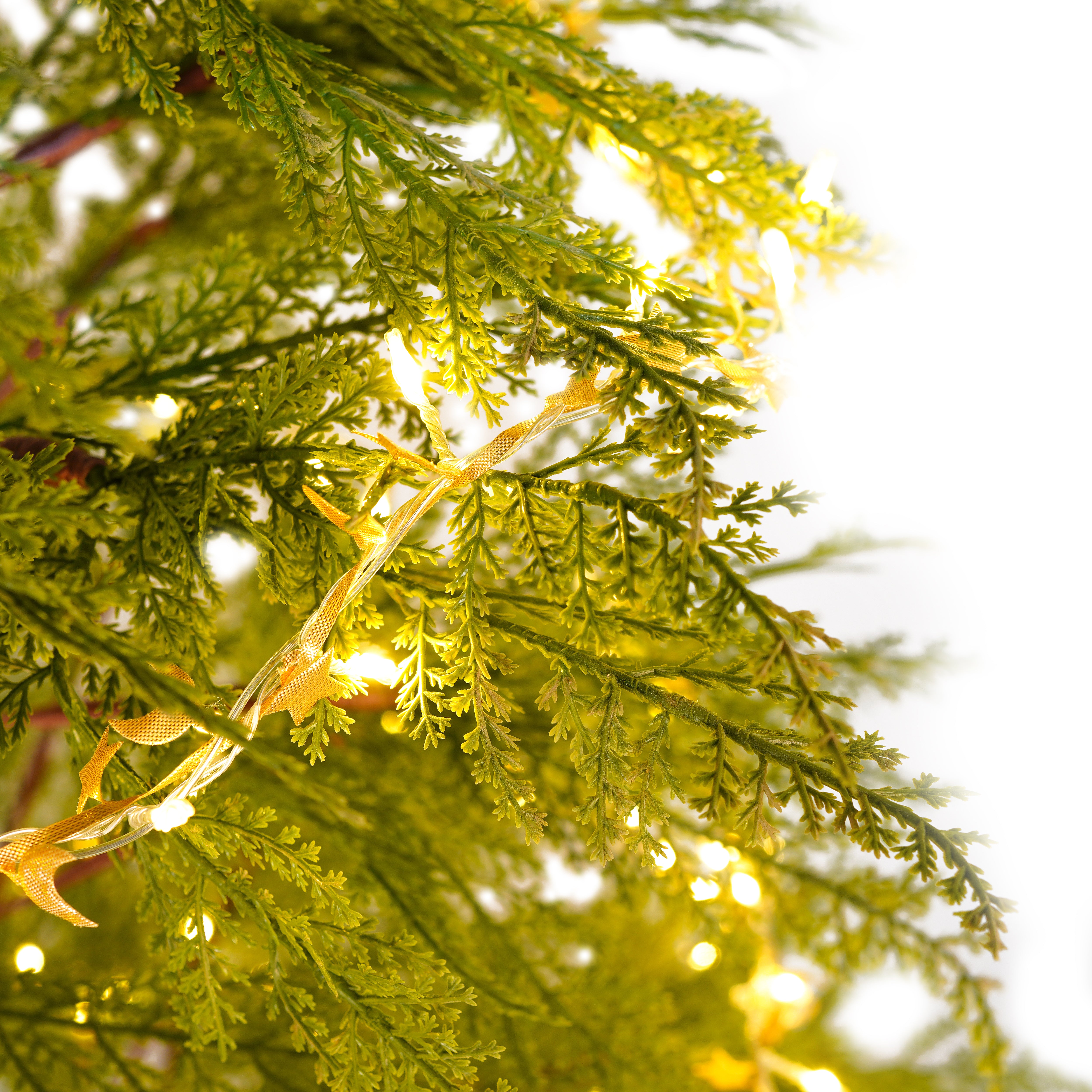 6 Ft Artificial Christmas Tree with LED Star & Moon Lights, 612 Realistic PE Tips, Hinged Green Pine, Sturdy Metal Stand for Indoor Holiday Decor