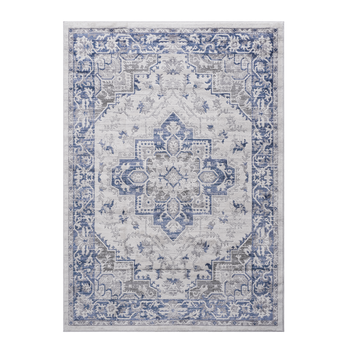 MARFI Collection 2'x3 Blue & Grey Oriental Doormat Rug - Stain-Resistant, Non-Shedding Polyester | Kid & Pet-Friendly, Medium 0.35" Pile | Durable Turkish Entryway Rug