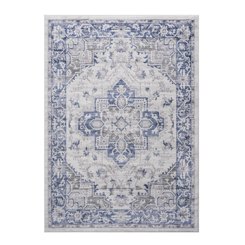 MARFI Collection 2'x3 Blue & Grey Oriental Doormat Rug - Stain-Resistant, Non-Shedding Polyester | Kid & Pet-Friendly, Medium 0.35" Pile | Durable Turkish Entryway Rug