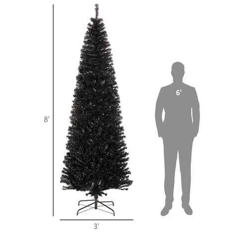 HOMCOM 8ft Black Pencil Christmas Tree - Unlit Slim Douglas Fir Artificial Xmas Tree, Realistic Branches, 1168 Tips, Flame Retardant, Easy Assembly for Home &amp; Office Decor