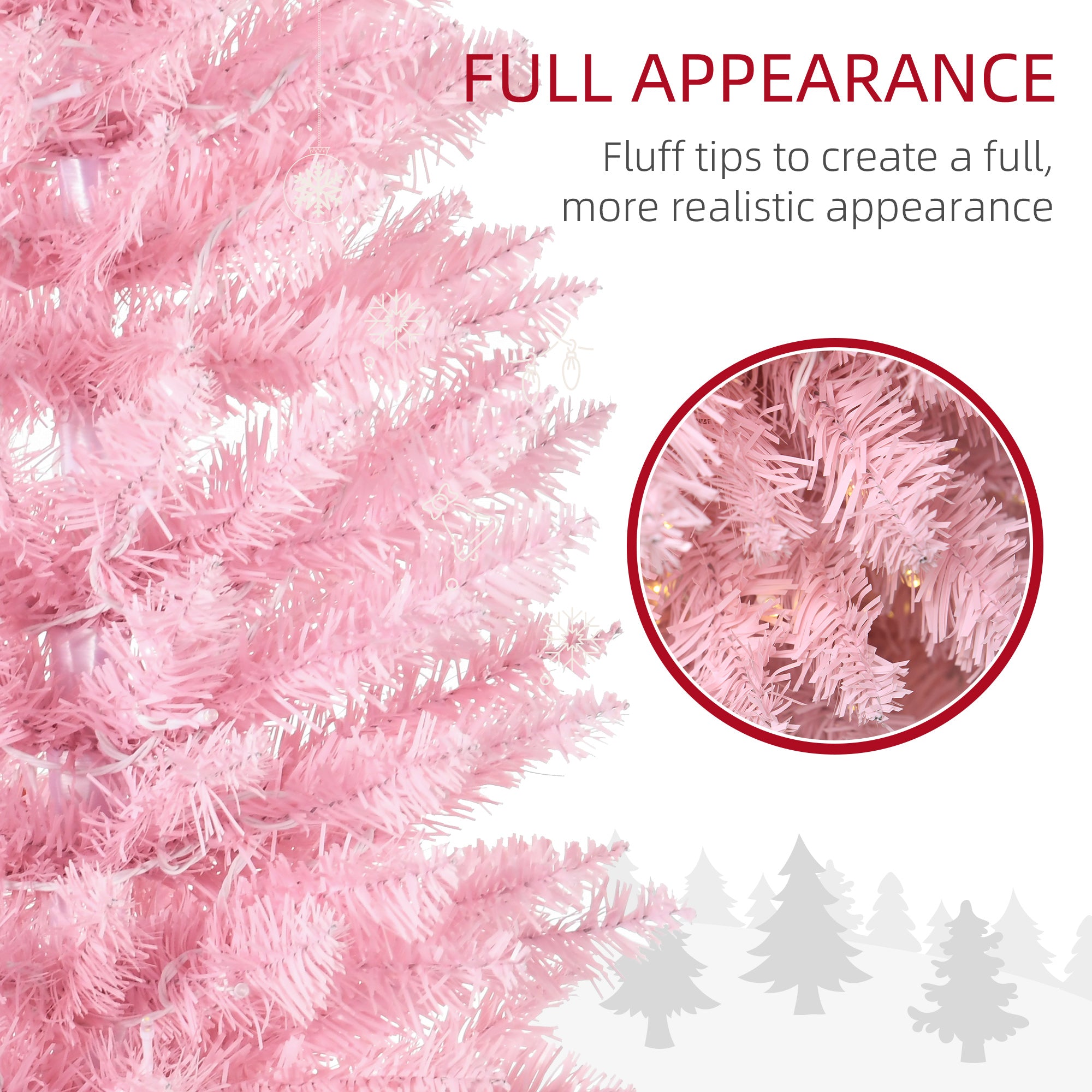HOMCOM 5' Pink Slim Noble Fir Artificial Christmas Tree | 110 Warm White LEDs, 294 Tips | Realistic, Flame-Retardant Plastic | Easy Setup & Storage for Festive Home Decor