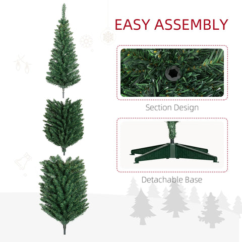 8ft Slim Pencil Artificial Christmas Tree, Green, Realistic Unlit Xmas Tree with 618 Tips &amp; Sturdy Base, Easy Assembly &amp; Storage for Home Decor, Living Room, Fireplace