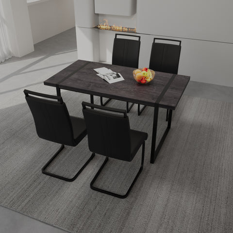 59" Black Rectangular MDF Dining Table Set with 4 PU Armless Chairs - Modern Industrial Farmhouse Style for Kitchen, Dining Room, Office - Comfortable Cushioned Backrests, Sturdy Metal Legs, Easy Assembly