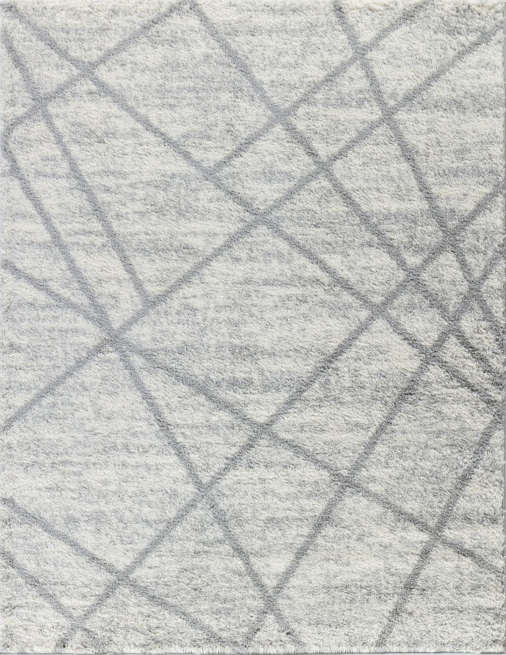 Luxurious Ivory Shag Area Rug - 5'3" x 7' Geometric Polyester for Living Room, Bedroom, High Traffic - Plush 1.18" Pile, Stain Resistant, Pet-Friendly - Made in Turkey