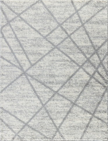 Luxurious Ivory Shag Area Rug - 5'3" x 7' Geometric Polyester for Living Room, Bedroom, High Traffic - Plush 1.18" Pile, Stain Resistant, Pet-Friendly - Made in Turkey