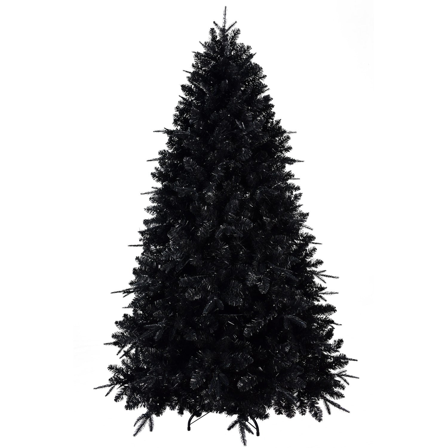 8ft Black Artificial Christmas Tree | 600 White LED Lights | 2486 PE+PVC Tips | Hinged for Easy Setup | Stable Metal Stand | Holiday &amp; Halloween Decor