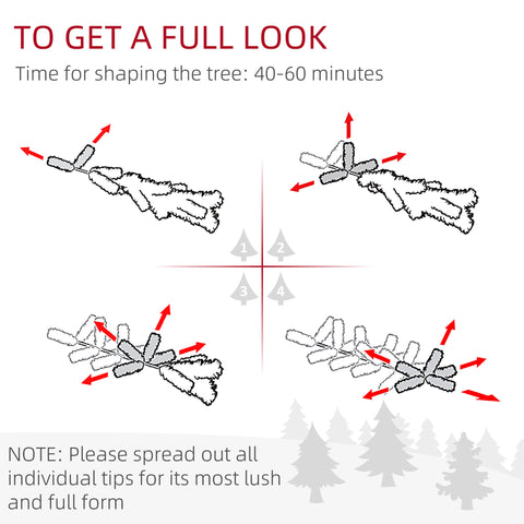 HOMCOM 7.5ft Snow Flocked Nordic Pine Artificial Christmas Tree | 1218 Tips, Hinged & Foldable Metal Stand | Realistic Green Xmas Tree for Indoor Holiday Decor, Easy Assembly