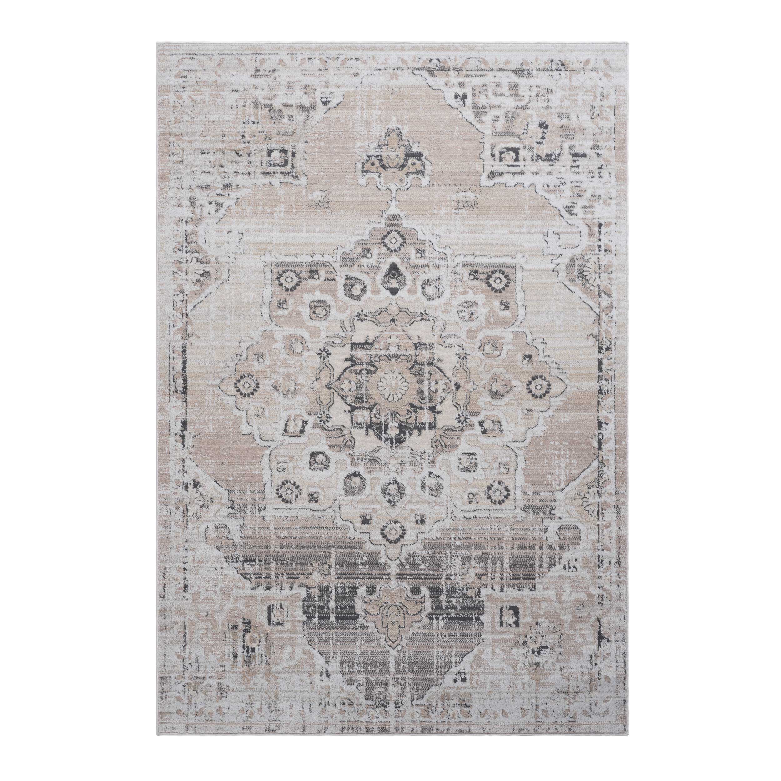 PAYAS Collection 2'x3' Cream Medallion Doormat Rug - Stain-Resistant, Non-Shedding Polyester, Low Pile for Entryway, Living Room, Kitchen, Kid & Pet Friendly, Durable, Turkish Made