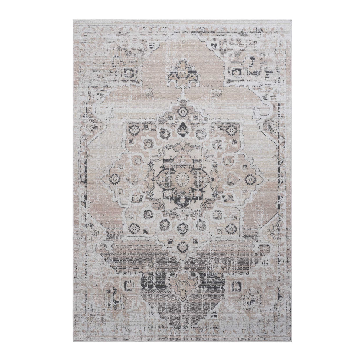 PAYAS Collection 2'x3' Cream Medallion Doormat Rug - Stain-Resistant, Non-Shedding Polyester, Low Pile for Entryway, Living Room, Kitchen, Kid & Pet Friendly, Durable, Turkish Made