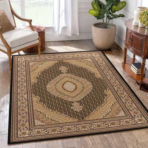 Manchester GC Black Ivory 5'3" x 7'3" Traditional Herati Pattern Area Rug - Durable Polypropylene, Low Pile, Made in Turkey