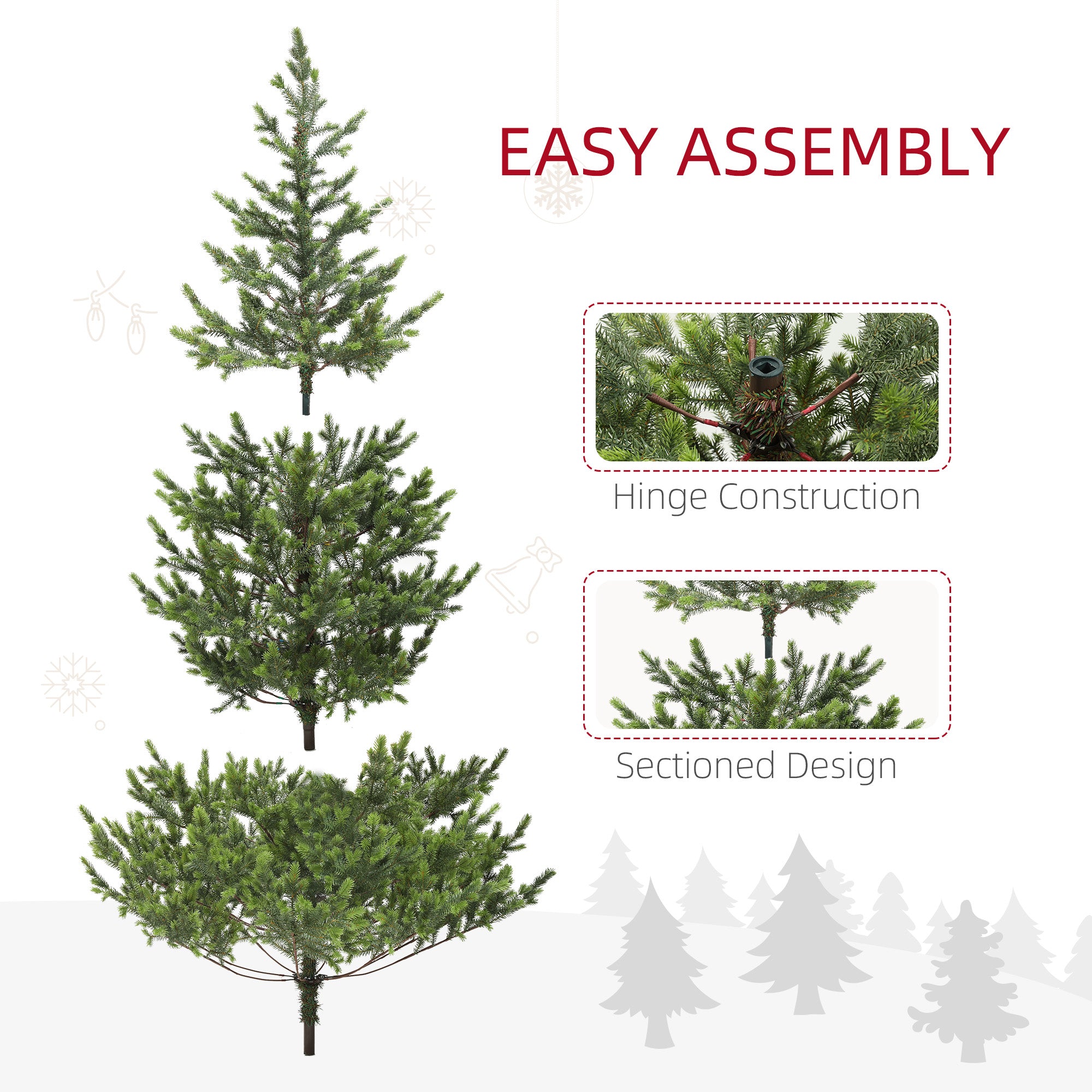 HOMCOM 7ft Sparse Realistic Cedar Artificial Christmas Tree, 2901 Tips, Hinged PE Needles, Green, Easy Assembly, Flame Retardant, Steel Base for Home & Office Holiday Decor