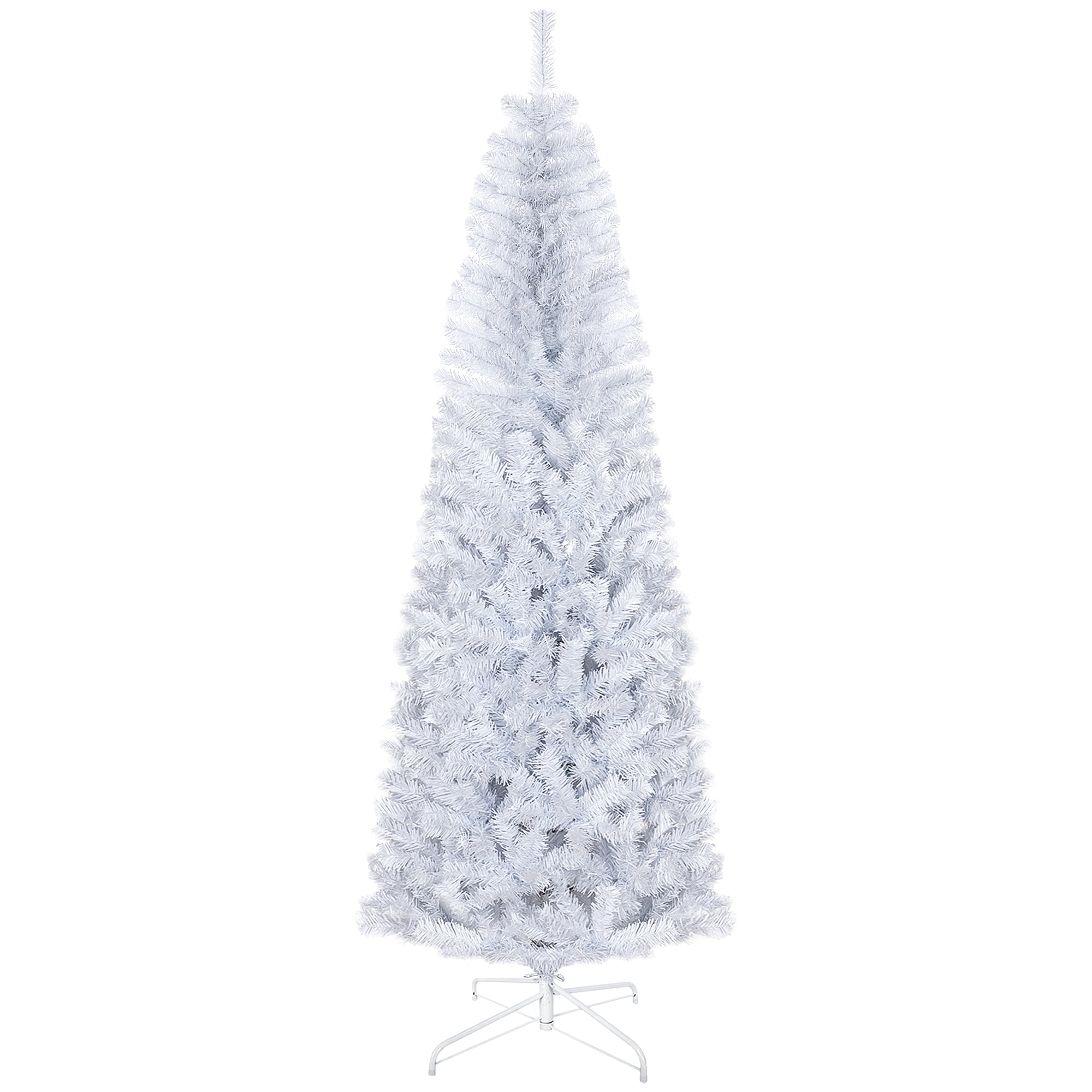 HOMCOM 7ft White Pencil Christmas Tree - Unlit Slim Douglas Fir Artificial Xmas Tree, 818 Realistic Tips, Flame-Retardant Plastic, Easy Assembly for Home Decor