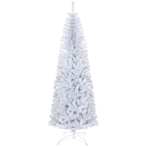 HOMCOM 7ft White Pencil Christmas Tree - Unlit Slim Douglas Fir Artificial Xmas Tree, 818 Realistic Tips, Flame-Retardant Plastic, Easy Assembly for Home Decor