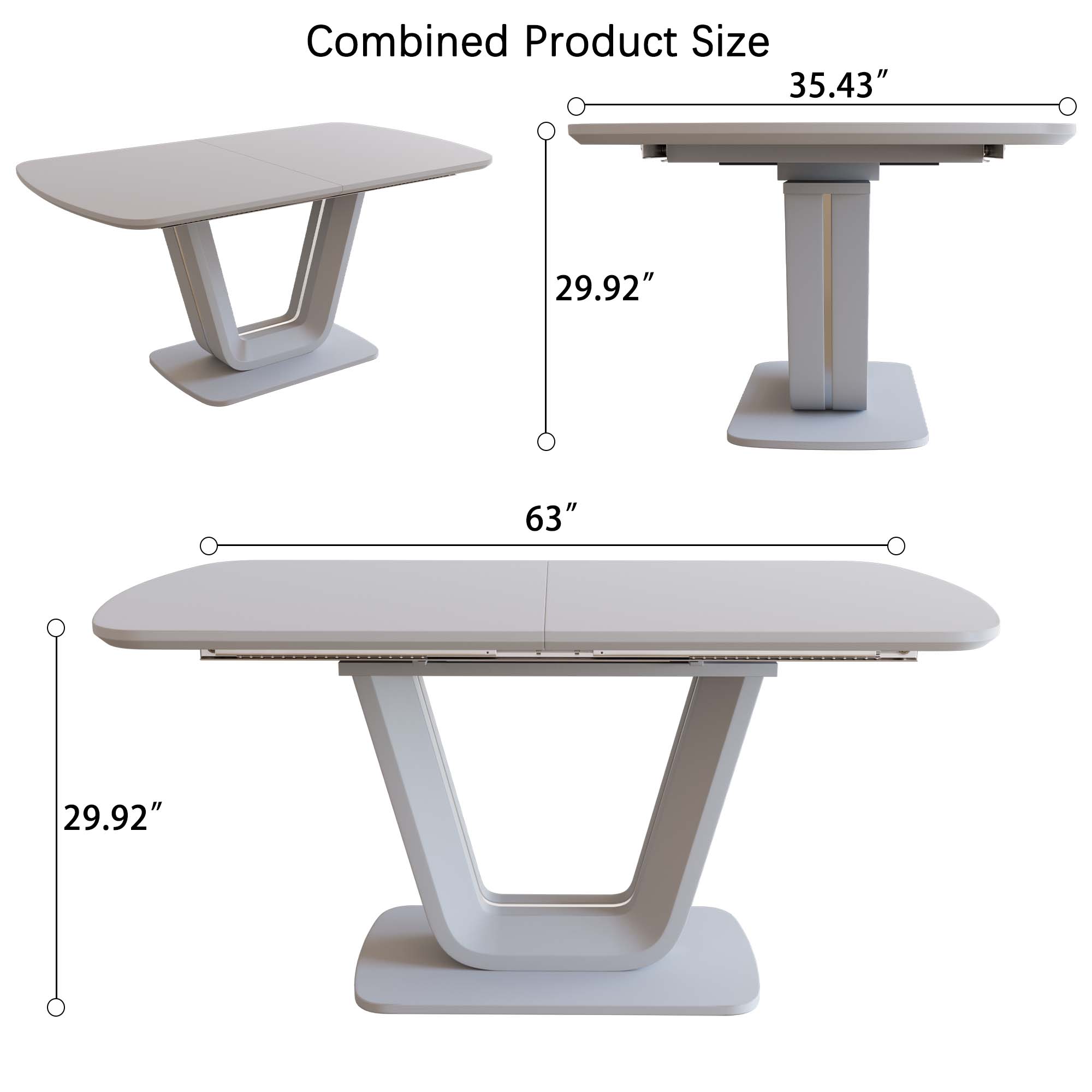 Expandable 62.99"-78.74" Dining Table Set for 2-8, Gray MDF &amp; PU Fabric, 6 Padded Chairs with U-Legs for Kitchen, Dining Room, Living Room, Modern Farmhouse Style