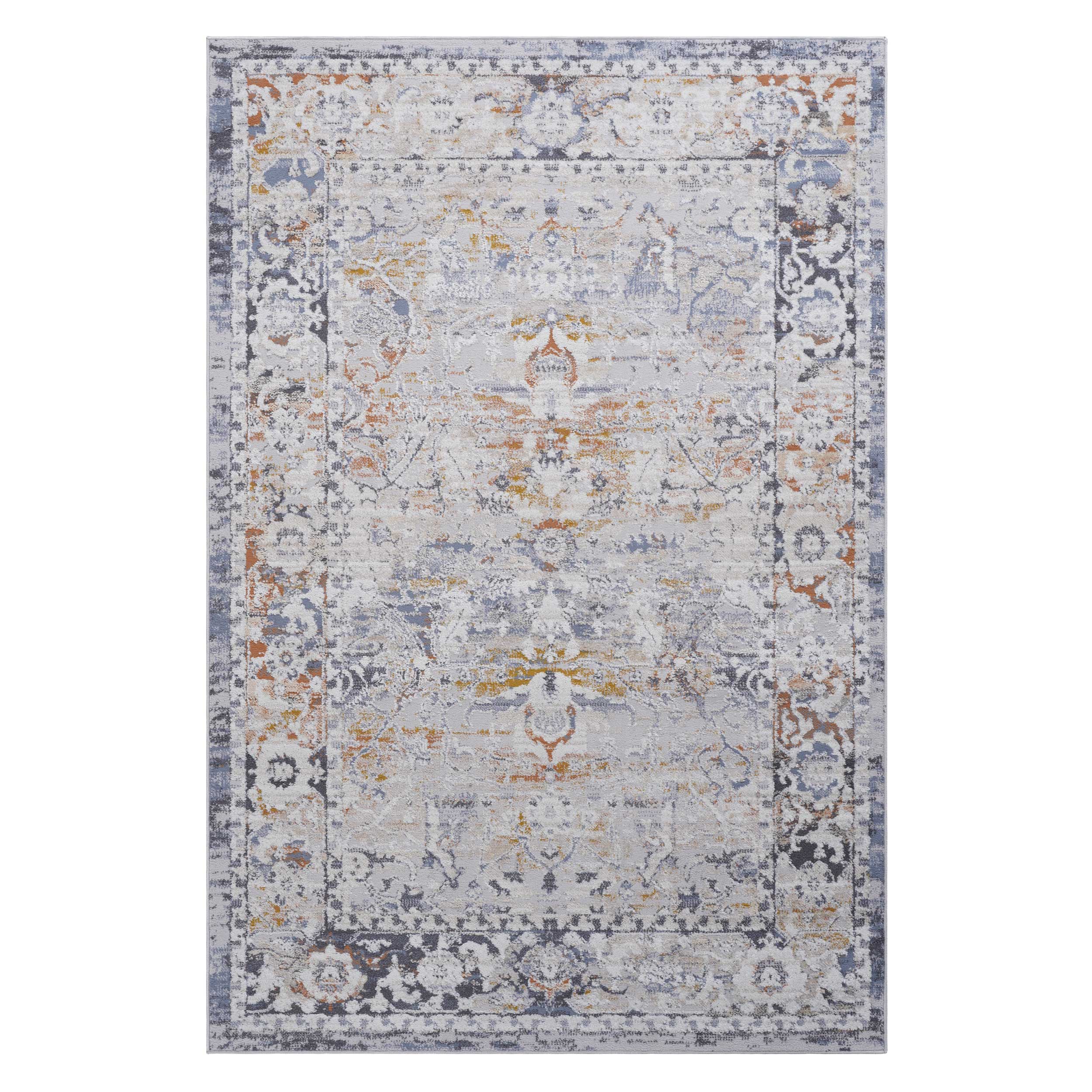 PAYAS Collection 2'x3' Ivory & Grey Traditional Doormat Rug - Stain-Resistant Polyester, Low Pile, Durable Cotton Backing, Turkish Made, Home Entryway & Living Room