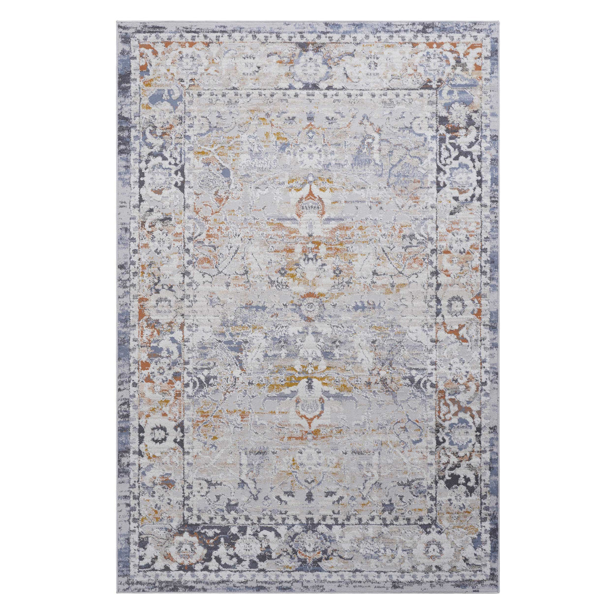 PAYAS Collection 2'x3' Ivory & Grey Traditional Doormat Rug - Stain-Resistant Polyester, Low Pile, Durable Cotton Backing, Turkish Made, Home Entryway & Living Room