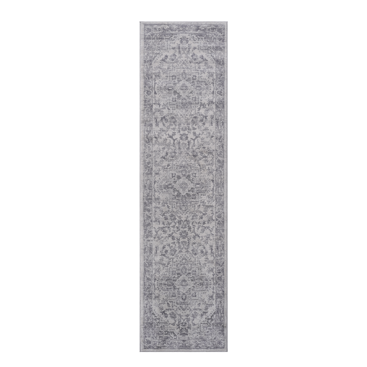 MARFI Collection 2'x8' Silver Oriental Runner Rug - Stain Resistant, Non-Shedding Polyester for Entryway, Hallway, Living Room, Kitchen, Kid & Pet Friendly, Medium Pile, Turkish Made
